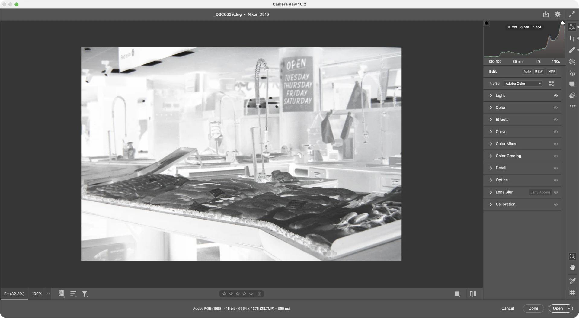 linear profiles for camera scanning