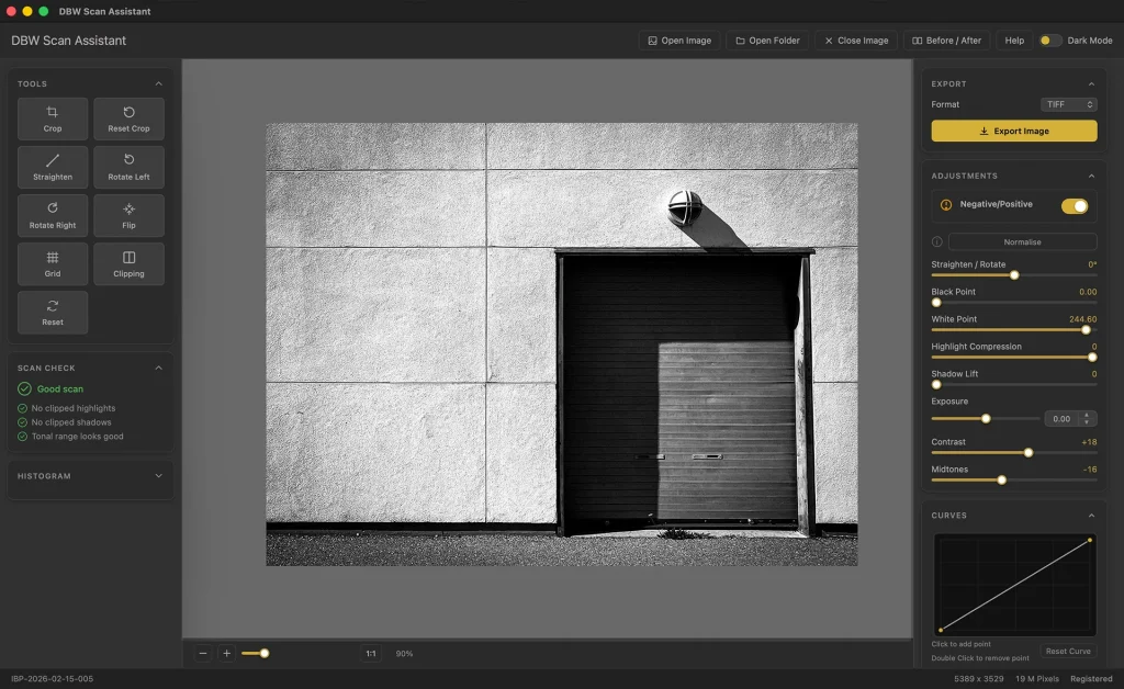 dbw scan assistant app for converting black and white film negatives
