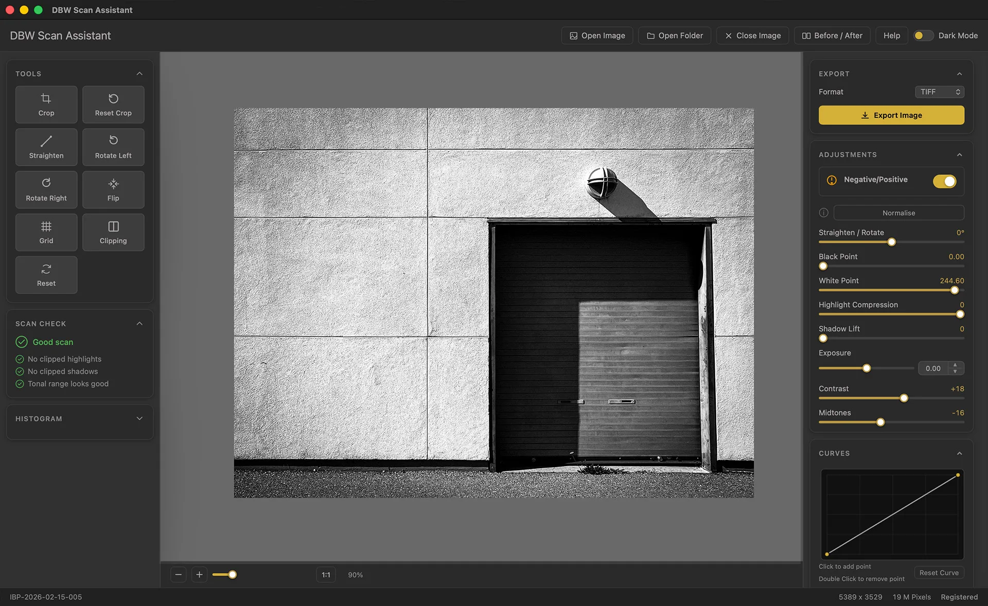 dbw scan assistant app for converting black and white film negatives